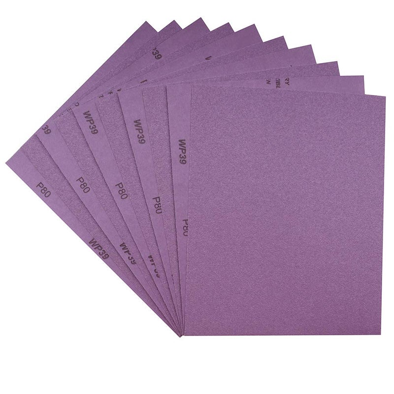 MAXMAN ورق صنفرة 80 حبيبة، أوراق صنفرة رطبة وجافة، ورق صنفرة عالي الأداء من الألومينا المنصهرة البيضاء لإنهاء الأثاث الخشبي، طحن المعادن، تلميع السيارات، 9 × 11 بوصة، عبوة 10 ورقات - Image 1